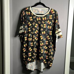 Lularoe Oversize Black Top With Butterfly Print Short Sleeve Size XXS